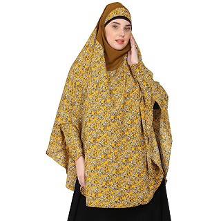 Premium Moss Crepe Prayer Hijab - Mustard Print